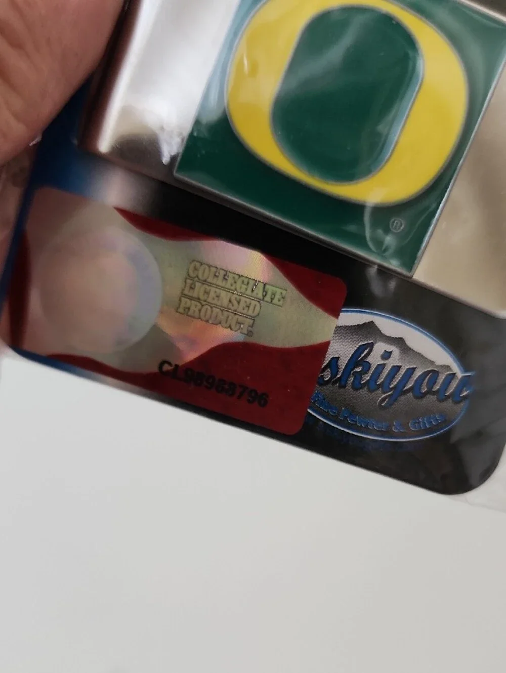 Stainless Steel Money Clip with Green & Yellow Emblem - University O Style